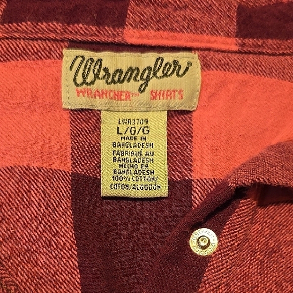 Wrangler Pink and Purple Long Sleeve Flannel Checkered Snap Down Shirt L - Picture 2 of 4